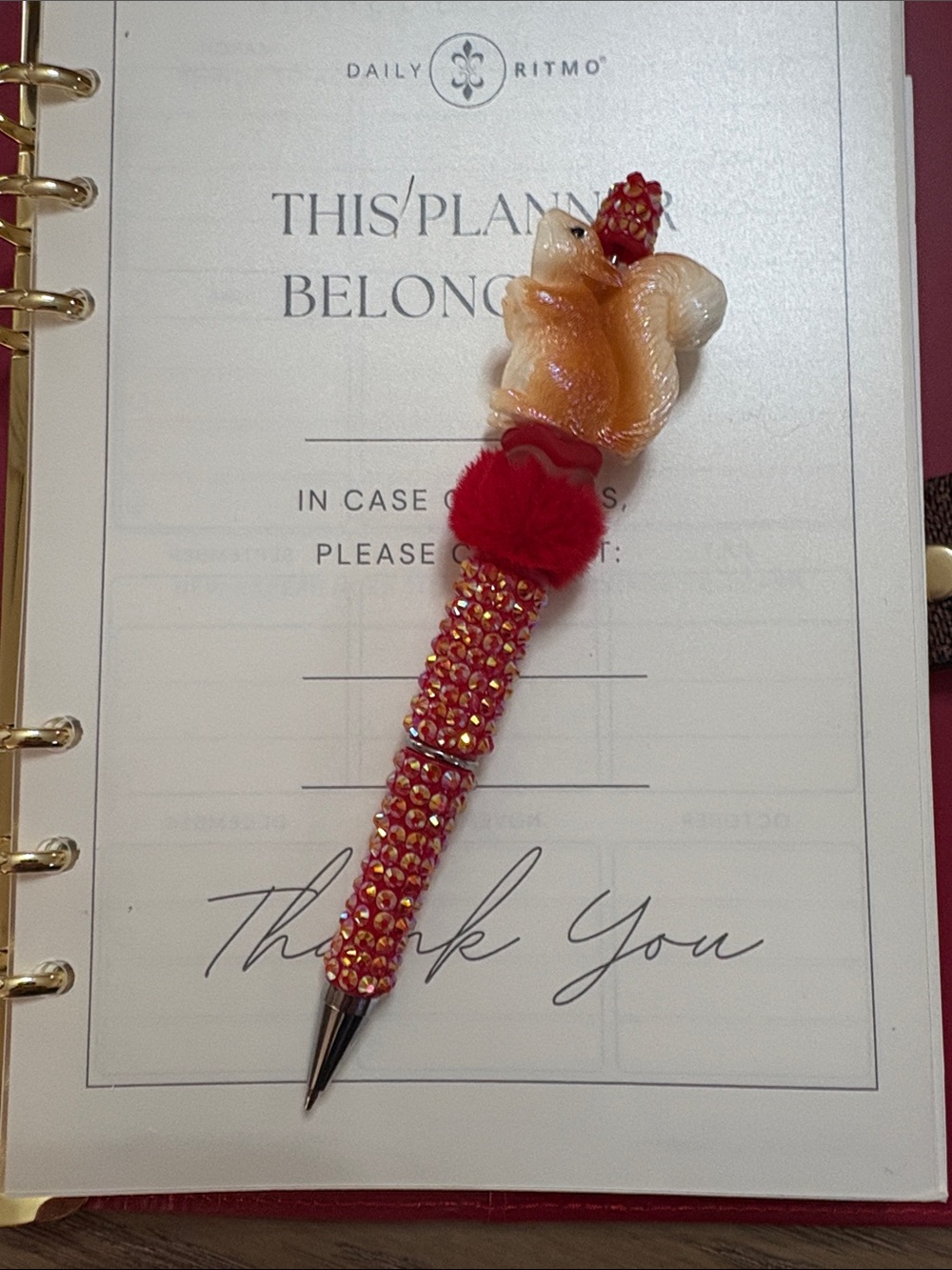 Red Crystal Embellished Squirrel Top Pen